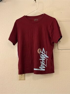 Stussy Kids Maroon Tee with Light Blue Logo